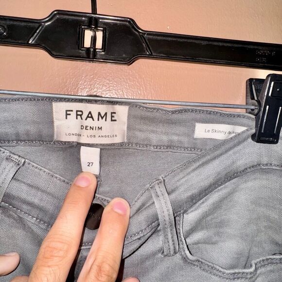 Frame Le Skinny De Jeanne Mid Rise Chrome Gray Raw Hem Denim Jeans - Size 27 - Picture 2 of 9